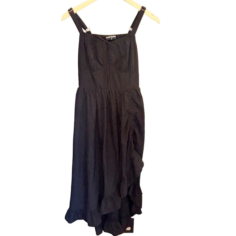 Scarlet Darkness Black Ruffle Trim Midi Dress - size Small
